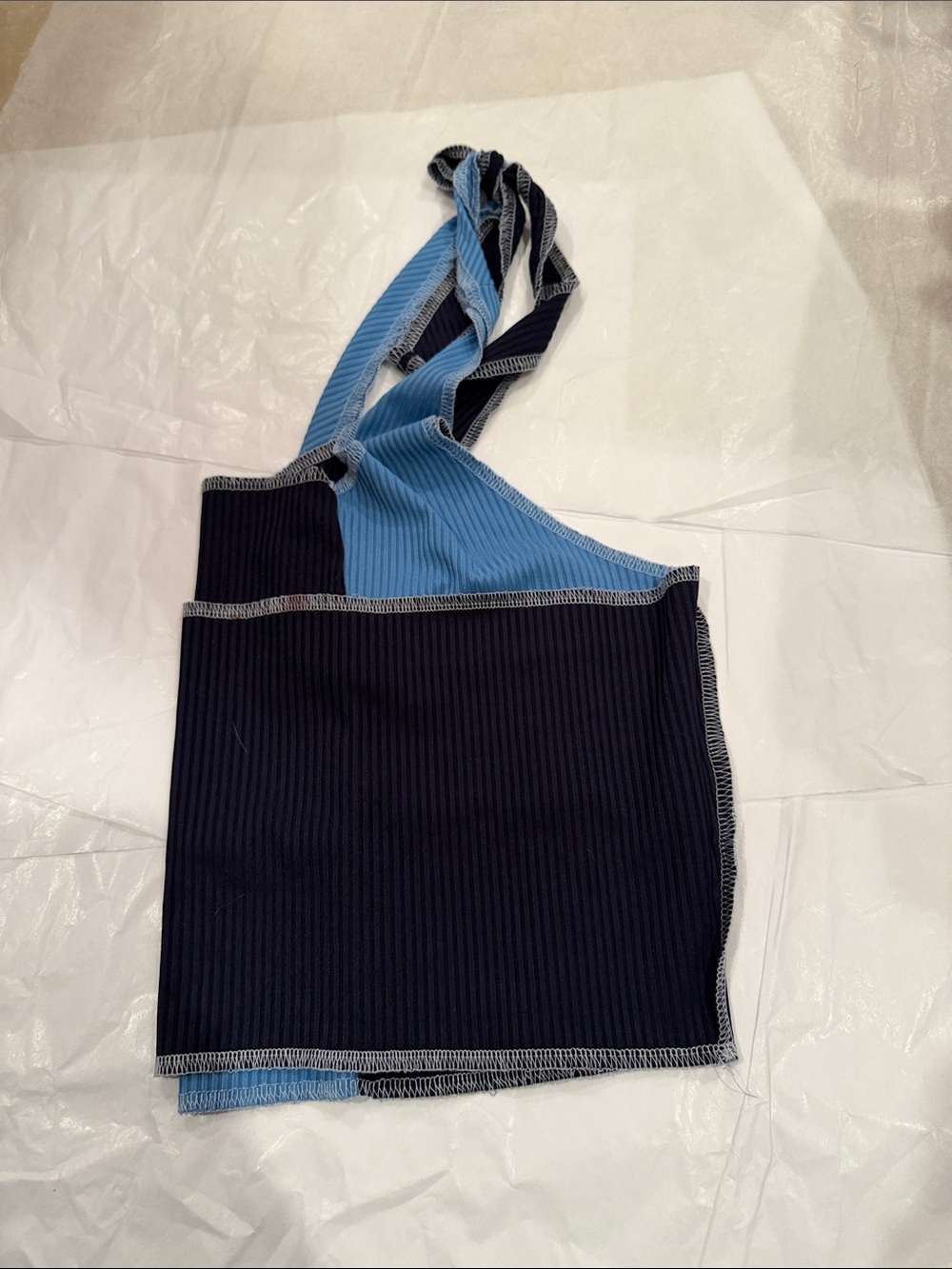 Colorblock Ribbed Halter Top - Blue & Navy - Picture 2 of 3